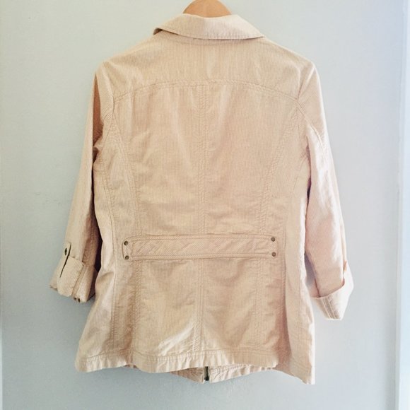 Coldwater Creek Tan/Cream Stripe Zip Up Cargo Lightweight Cotton Jacket Size 12 - Picture 3 of 6